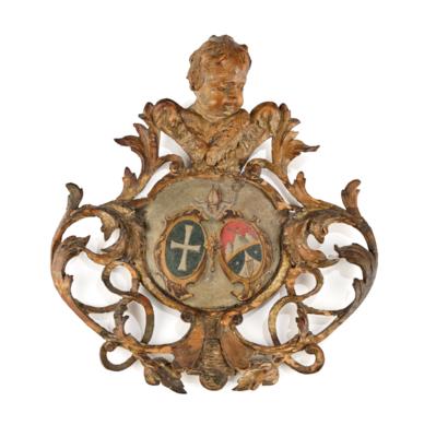 Barocke Wappenkartusche mit Engelskopf, - Antiquitäten, Volkskunst, Skulpturen & Fayencen
