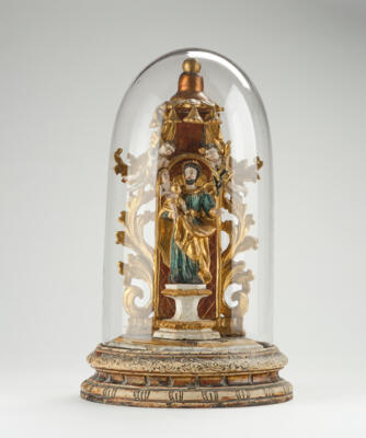 Hl. Joseph mit Jesuskind unter Glassturz, Gröden um 1800, - Arte popolare e religiosa, sculture e maioliche