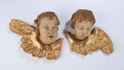 Paar geflügelte Engelsköpfe, erste Hälfte 19. Jh., - Antiquitäten, Volkskunst, Skulpturen & Fayencen