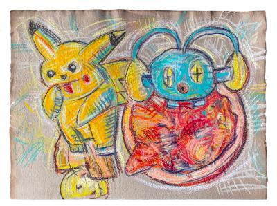 Peter Putz, Pokémon rasten sich auf einer Grapefruit aus, 2023 - Artists for Children Charity-Kunstauktion
