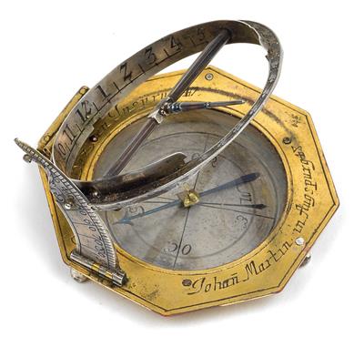 A gilt silver and brass equinoctial compass Sundial by Johann Martin (1642–1721) - Historické vědecké přístroje a globusy