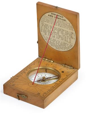 A 19th century English wood Diptych Sundial - Historické vědecké přístroje a globusy