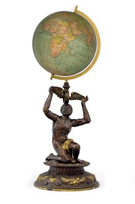 A terrestrial Globe on figural metal stand - Historické vědecké přístroje a globusy