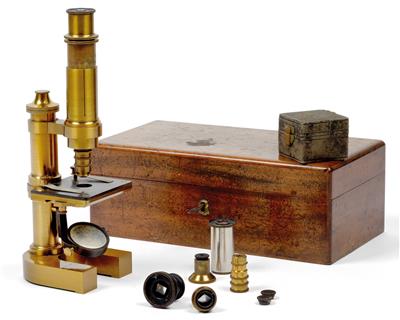 An early lacquered brass Microscope by Carl Reichert (1851–1922) - Strumenti scientifici e globi d'epoca, macchine fotografiche