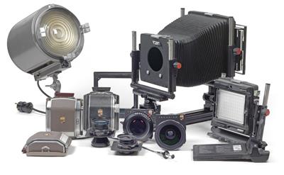 Linhof Kamera-Ausrüstung mit Objektiven: - Strumenti scientifici e globi d'epoca, macchine fotografiche