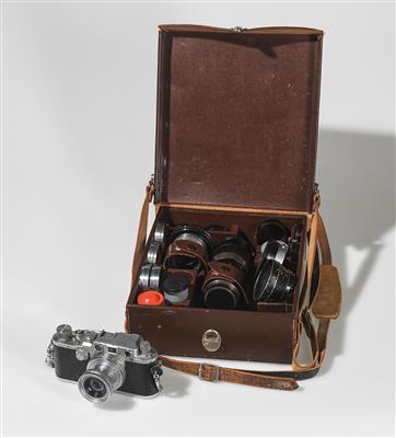 Leica-Set in Lederkoffer, u. a. Leitz New York - Strumenti scientifici, globi d'epoca e macchine fotografiche