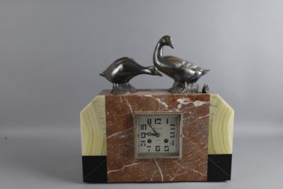 Art Deco Marmorkaminuhr "Enten und Schnecke", - Clocks, Science, Curiosities & Photographica