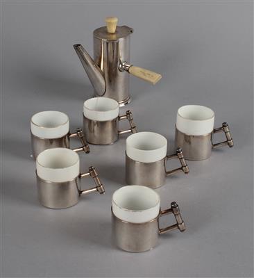Berndorf - Kanne und 6 Tassen mit Porzellaneinsätzen, - Works of Art