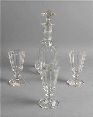 Karaffe mit Stöpsel und 3 Gläser, - Antiques