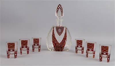 Karaffe mit Stöpsel, 6 Stamper, - Decorative Porcelain and Silverware