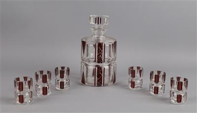 Karaffe mit Stöpsel, 6 Stamper, - Decorative Porcelain and Silverware