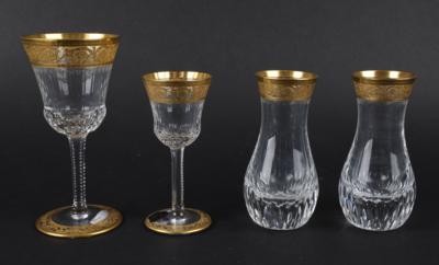 Saint-Louis - 1 Dessertweinglas, 1 Likörglas, 2 kleine Vasen, Modell Thistle Or, - Tischlein deck dich!