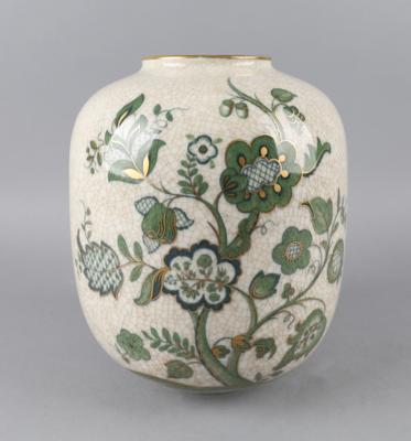 Vase mit Craquelé-Glasur und Floraldekor, Wiener Porzellanmanufaktur Augarten, um 1955 - Tischlein deck dich!