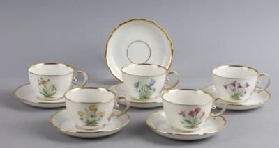 Augarten - 5 Mokkatassen mit 6 Untertassen, - Decorative Porcelain & Silverware