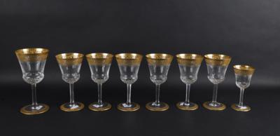 Saint-Louis - 6 Weingläser Höhe 16,2 cm, 1 Weinglas Höhe 17,2 cm, 1 Dessertweinglas Höhe 13 cm, - Tischlein deck dich!