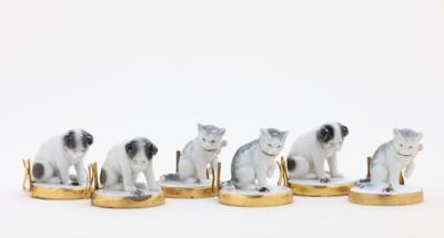 6 Tischkartenhalter mit Kätzchen und Welpen, - Antiquariato