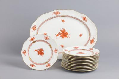 Herend - 12 Dessertteller, 1 ovale Platte, - Decorative Porcelain & Silverware