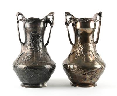 J. R. Hannig, two double-handled vases, Germany, c. 1900, - Jugendstil e arte applicata del XX secolo