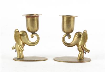 Pair of candleholders in the form of elephants, Werkstätten Hagenauer, Vienna, - Jugendstil e arte applicata del XX secolo