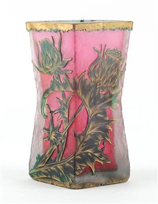 Square-section vase with thistles, Daum, Nancy, c. 1895, - Jugendstil and 20th Century Arts and Crafts