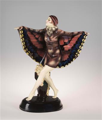 Josef Lorenzl (1892 Wien 1950), Figur "Gefangener Vogel" (Der Gefangene Vogel, Niddy Impekoven auf Ovalsockel), Entwurf: ca. 1922, Ausführung: Wiener Manufaktur Friedrich Goldscheider, 1922-41 - Jugendstil und Kunsthandwerk des 20. Jahrhunderts