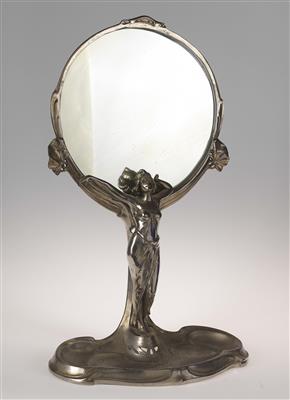An Art Nouveau mirror with a standing female figure and a shelf, Bitter & Gobbers, Krefeld, c. 1900 - Secese a umění 20. století
