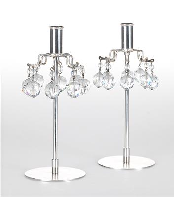 A pair of candelabra with facetted glass pendants, J. & L. Lobmeyr, Vienna - Jugendstil and 20th Century Arts and Crafts