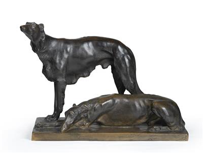 Hugo F. Kirsch, große Bronzegruppe: zwei Windhunde, Wien, um 1910/15 - Jugendstil u. Kunsthandwerk d. 20. Jahrhunderts