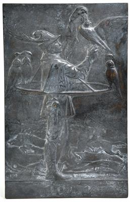 K. Ferl, Metallrelief mit Jagdszene, 1912 - Secese a umění 20. století
