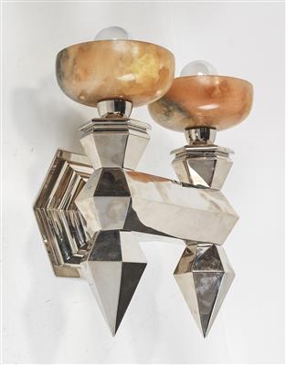 zweiflammige Art Déco-Applike mit Lampenschirmen aus Alabaster, Frankreich, um 1920 - Secese a umění 20. století