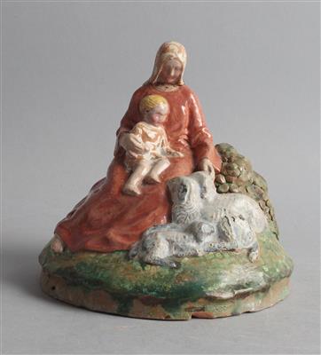 Ida Schwetz-Lehmann (1883-1971), sitzende Madonna mit Kind und Schafen, um 1930/40 - Kleinode des Jugendstils und angewandte Kunst des 20. Jahrhunderts