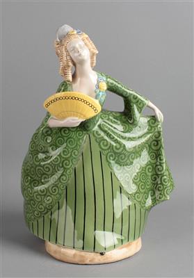 Ida Schwetz-Lehmann, stehende Rokokodame mit Fächer auf einem Rundsockel, Entwurf: ca. 1911, - Jugendstil and 20th Century Arts and Crafts