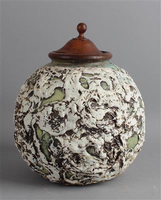 Vase (Gefäß) in expressiver Glasur mit Holzdeckel, um 1930/50 - Secese a umění 20. století