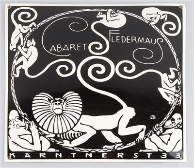 Emailleschild: Cabaret Fledermaus, Kärntnerstr. 33, Ausführung: Email Hoelzl, Wien XX, um 1970 - Kleinode des Jugendstils und angewandte Kunst des 20. Jahrhunderts