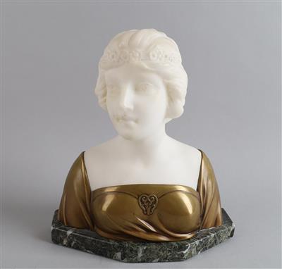 Frauenbüste aus Alabaster und Bronze, Firma Schumacher, Deutschland, um 1900 - Jugendstil e arte applicata del XX secolo