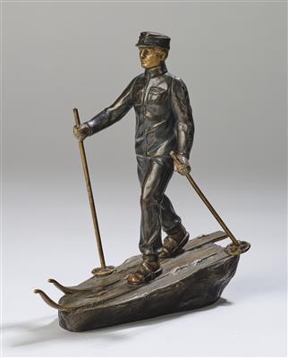 Ruffino Besserdich (1858-1915), Bronzefigur eines Skiläufers, Österreich um 1900 - Jugendstil e arte applicata del XX secolo