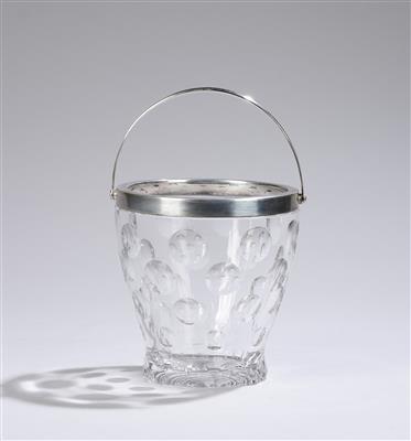 Eisbehälter mit Henkel aus geschliffenem Glas mit Montur aus Sterlingsilber, Wilhelm Binder, Schwäbisch-Gmünd, ab ca. 1920 - Secese a umění 20. století