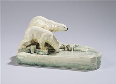 Zwei Eisbären an der Tränke, Modellnummer: 585, Wiener Kunstkeramische Werkstätte (WKKW), um 1912 - Secese a umění 20. století