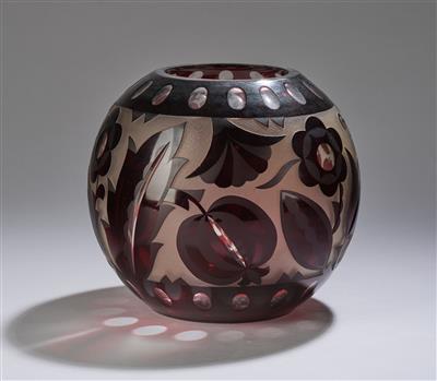 Große Vase im Art Déco Stil mit stilisierten Blüten und Blättern, Glasfabrik Salomon Reich  &  Co., Krásno, um 1935 - Secese a umění 20. století
