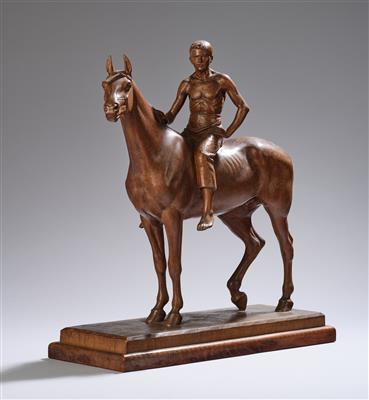 Holzgruppe: Jockey auf einem Pferd, Entwurf: um 1920 - Secese a umění 20. století