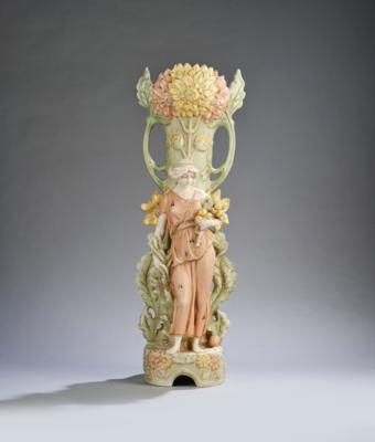 A tall double-handled vase with personification of Ceres and floral decoration, probably Eduard Eichler, Porzellan-, Majolika-, Fayence- und Terracottafabrik or Duxer Porzellanmanufaktur AG, Dux, Bohemia, c. 1900 - Jugendstil and 20th Century Arts and Crafts