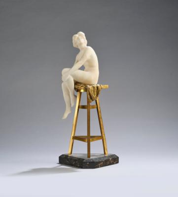 Rudolf Marcuse (Berlin 1878-1928), a seated female nude made of alabaster on bronze chair, designed in around 1900 - Jugendstil and 20th Century Arts and Crafts