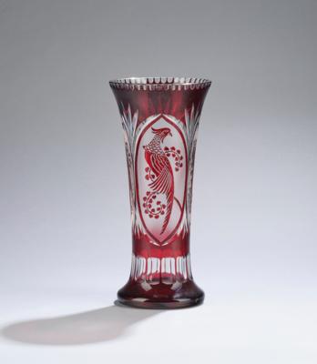 Vase mit Fasan und Herzblattdekor, wohl Glasfachschule Haida und Johann Oertel  &  Co, Haida, um 1915 - Kleinode des Jugendstils & Angewandte Kunst des 21. Jahrhunderts