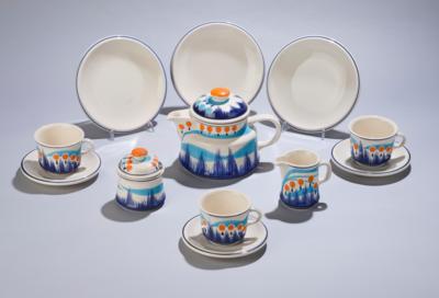 Gottfried Kumpf, a 21-piece tea service, teapot with depicting the "Asoziale" with high grass, Keramos, Vienna c. 1980 - Jugendstil and 20th Century Arts and Crafts