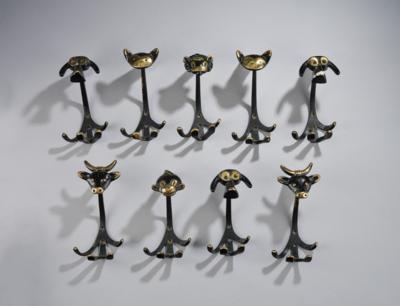 Nine clothes hooks in the manner of Walter Bosse, designed in around 1950/60 - Jugendstil and 20th Century Arts and Crafts