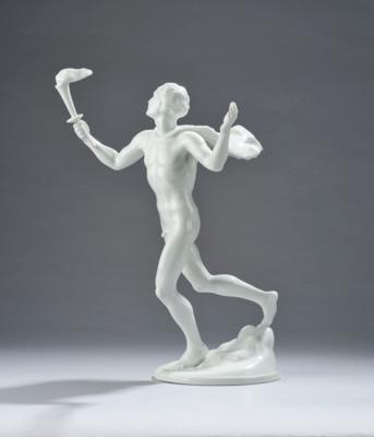 Ödön Edmund Moiret (1883-1966), a torch bearer, model number 1755, designed in around 1936, executed by Augarten Porcelain Manufactory, Vienna, c. 1950 - Secese a umění 20. století