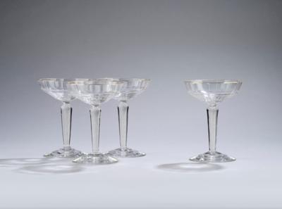 Four champagne coupes, probably Glasfabrik Fritz Heckert, Petersdorf, c. 1912 - Secese a umění 20. století