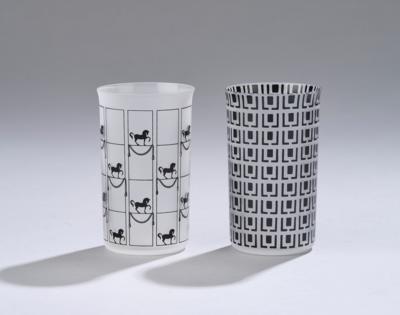 Two Corning beakers "squares" and "horses", form design by Peter Rath, 1979, decorated by Monica Flood-Grimburg, executed by J. & L. Lobmeyr, Vienna - Jugendstil and 20th Century Arts and Crafts