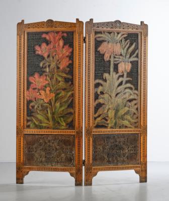A two-part screen with lily motif and carved ornamental decoration, in the style of 1900/15 - Secese a umění 20. století