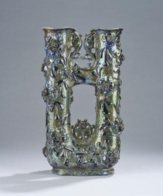 A two-handled vase with applied flowers, model number 11744, Amphora Werke, Riessner, Stellmacher & Kessel, 1899/1900 - Secese a umění 20. století
